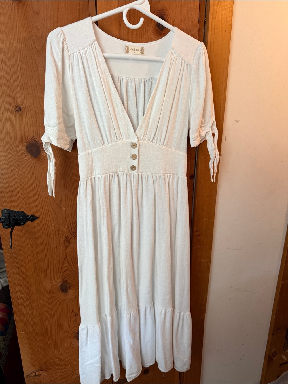 Altar'd State Cream Button-Front V-Neck Midi Dress - Picture 1 of 5